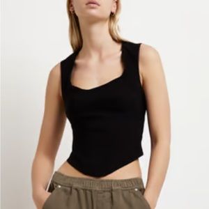 NWT River Island Fitted Black Corset Top in Black Size 10 Nordstrom